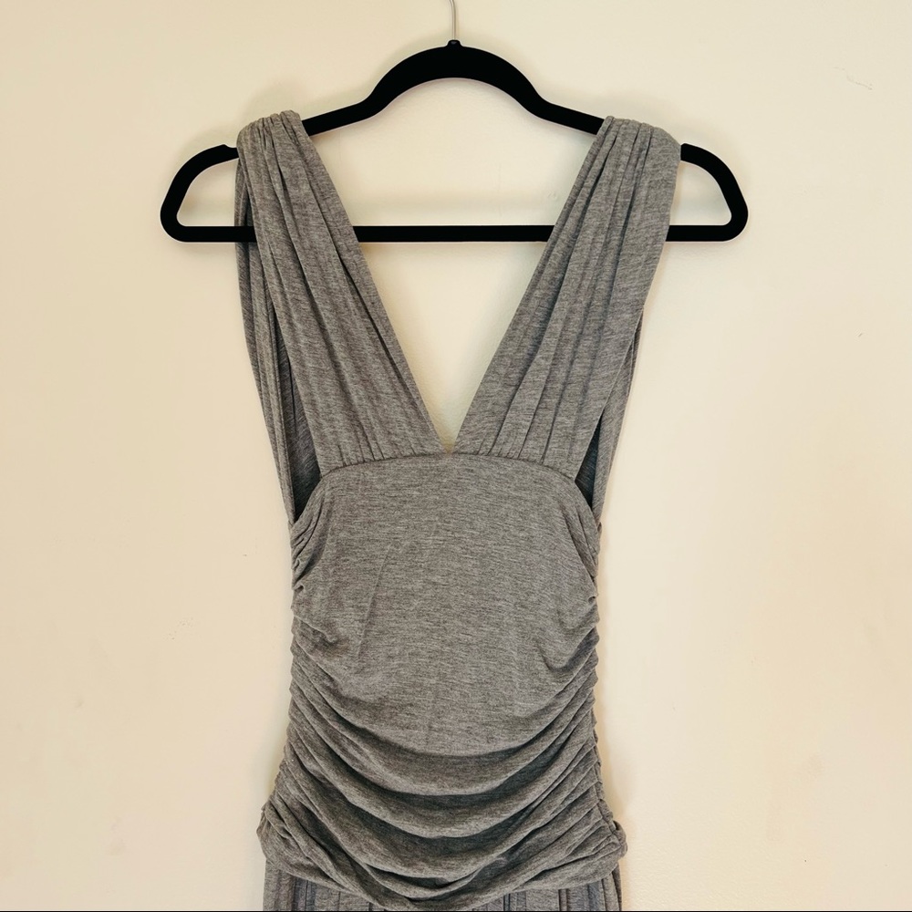 LINQ Los Angeles Ruched Dress Deep V-neck Gray - Picture 6 of 8